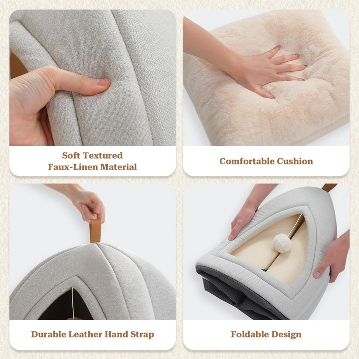 Peșteră pentru pisici PAWZ Road cu pernă lavabilă, pat pentru câini mici, căsuță pentru animale mici, loc de dormit pentru pisici, căsuță de interior pentru pisici, bej, 40 x 40 x 40 cm