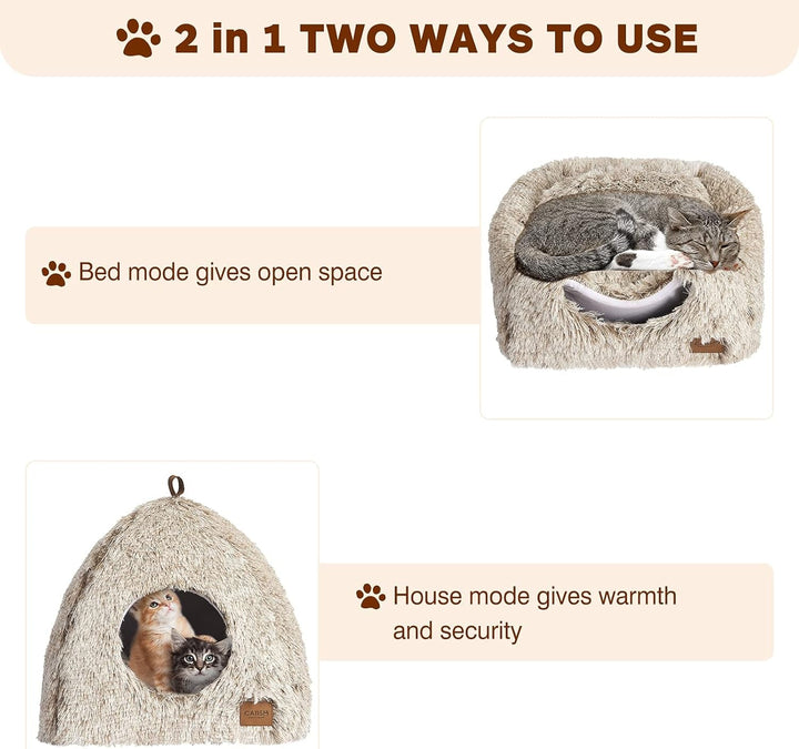 CATISM Pat pentru pisici Loc de dormit lavabil pentru pisici Peșteră pentru pisici Pernă de pluș pentru pisici Casă pentru pisici Pernă pufoasă pentru pisoi Pat pentru cățeluș Pat pentru animale de companie Cafea