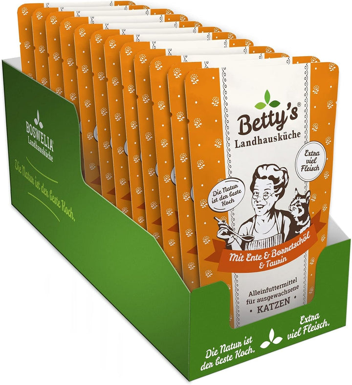 Betty'S Landhausküche Fresh Pouches Wet Food Cat, Kangaroo With Borage Oil 12 X 100G, fără cereale, de cea mai bună calitate, carne de înaltă calitate, gătită ușor, biodisponibilitate ridicată