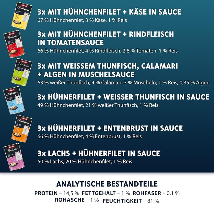 Animonda Vom Feinsten Adult Filet Creations (18 X 50 G), hrană umedă pentru pisici adulte, hrană pentru pisici cu fileuri în sos delicat, hrană umedă pentru pisici fără cereale și zahăr