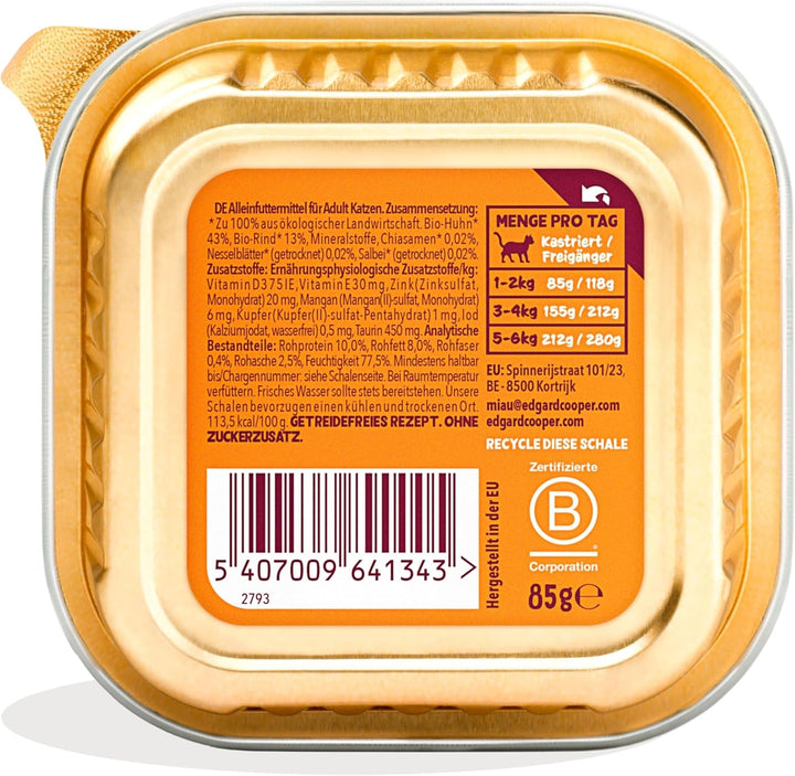 Edgard & Cooper Chunks in Gravy Hrană umedă pentru pisici adulte fără cereale de înaltă calitate - pui organic 85G (pachet de 16) - organe nutritive, ingrediente sănătoase, 0% zahăr adăugat, 85G X 16