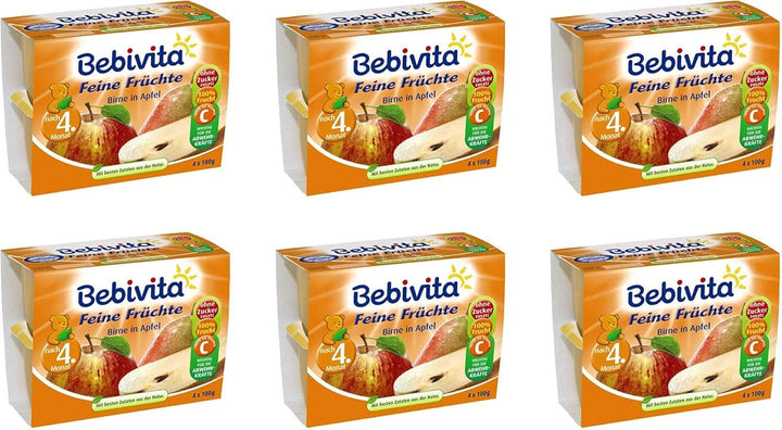 Fructe fine, zmeură în piure de măr-pere, pachet de 6 (6 x 4 x 100 g) Mama si Copilul Naty Shop Set de 6 ( 6 X 4 X 100 G ) Mere si Pere