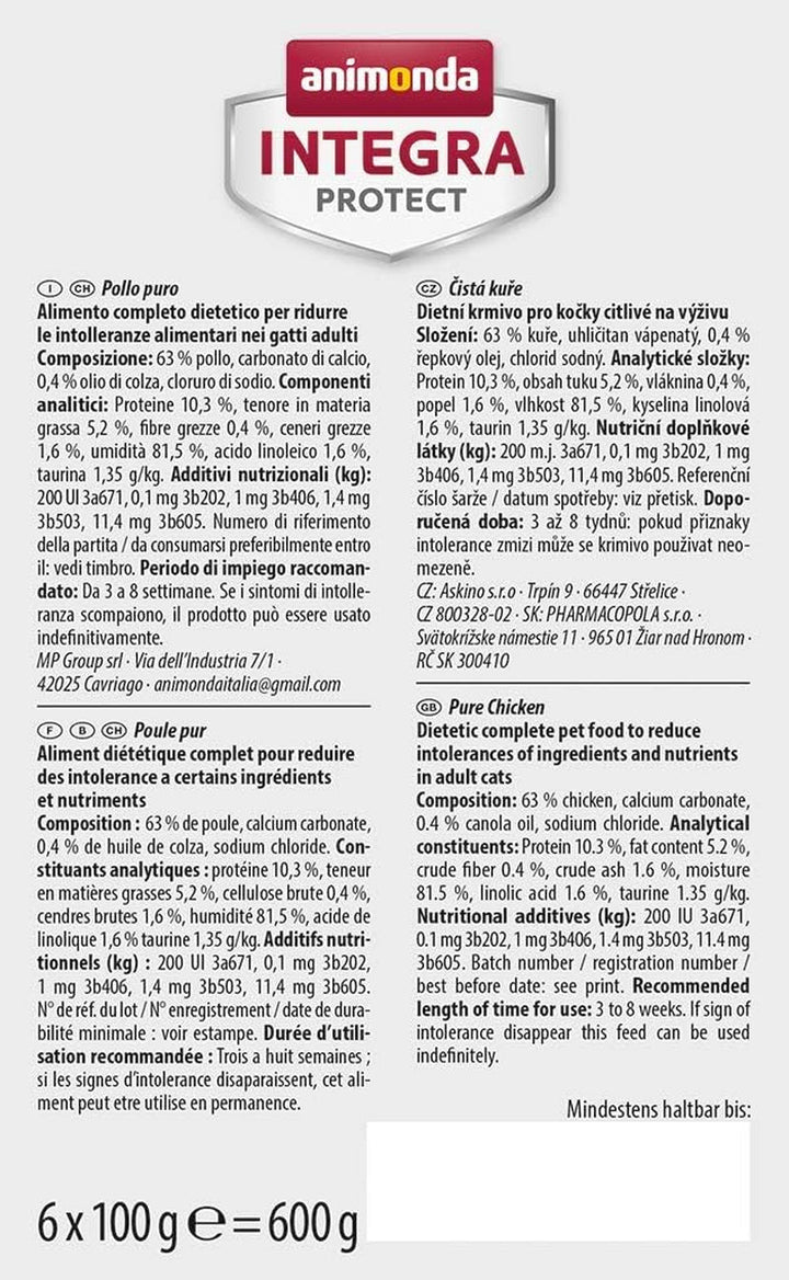 Cat Sensitive, hrană dietetică pentru pisici, hrană umedă pentru alergii alimentare, pui pur, 6 X 100 G (pachet cu 2)