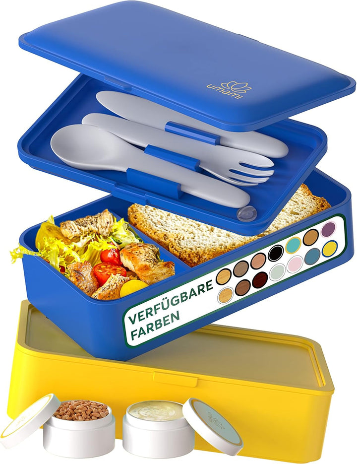 Cutie de prânz Umami pentru adulți, cutie bento stivuibilă etanșă cu 4 tacâmuri și compartimente, cutie de prânz pentru adulți, recipient pentru salată to-go, cutie de prânz pentru picnic / birou, gri cărbune, 1500 ml Cutii depozitare alimente Naty Shop Aur albastru L - 1200 Ml