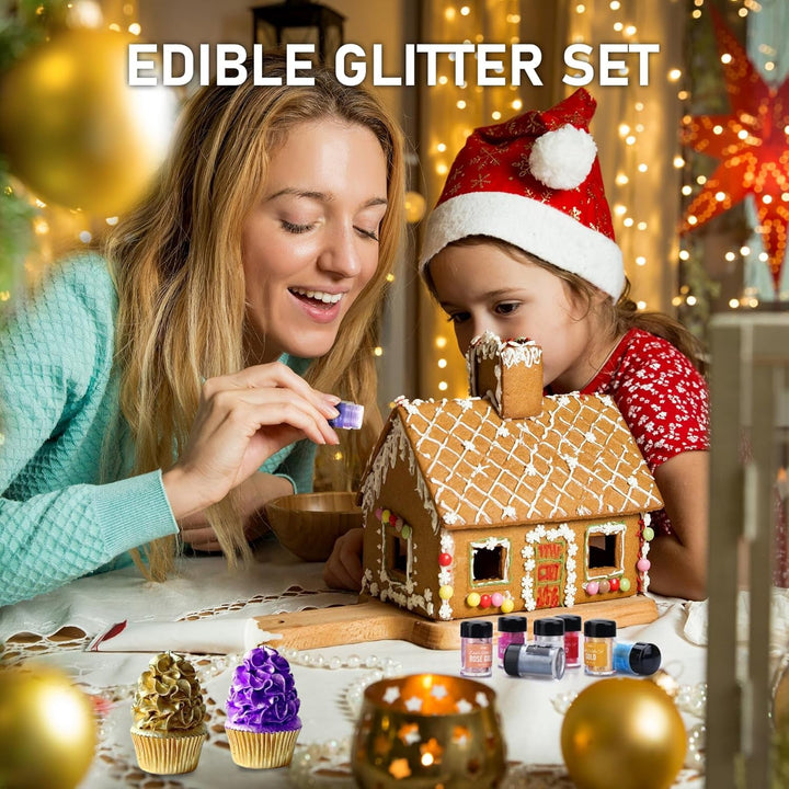 Sclipici comestibil - 4 culori pudră cu sclipici comestibilă, praf cu sclipici în sticlă cu spray pentru băuturi, prăjituri, alimente - pudră cu sclipici metalic, colorant alimentar pentru cocktailuri, fondant, fursecuri, vin