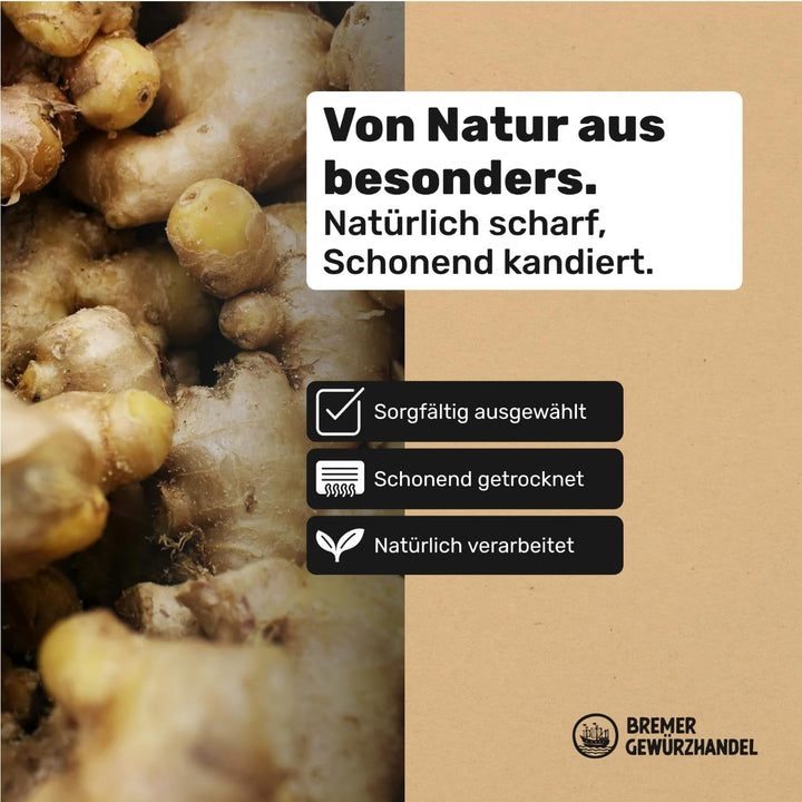 Bremer Gewürzhandel ghimbir, bucăți de fructe uscate condimentate, aromate, picante, nesulfurate, 1kg Produse deshidratate Naty Shop