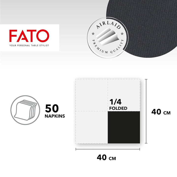 Fato - Șervețele din hârtie uscată, airlaid, efect pânză, pachet de 50 șervețele, dimensiune 40X40 pliate în 4, culoare negru