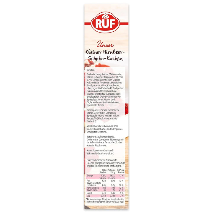 RUF Kleiner Himbeer-Schokokuchen, Mini-Kuchen Mit Feiner Puddingcreme, Himbeeren Und Weißen Schokoraspeln, Inkl. Backform, 1X252G Amestec pentru copt si gatit Naty Shop