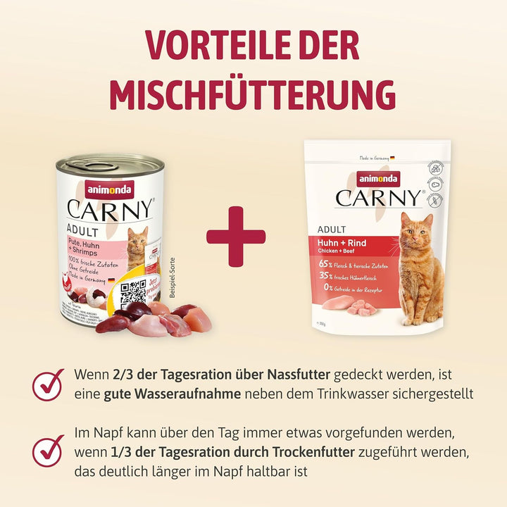Animonda Carny Hrană umedă pentru pisici Turcia + Pui + Creveți (6 X 800G), Hrană umedă pentru pisici fără cereale, fără zahăr, cu ingrediente din carne proaspătă