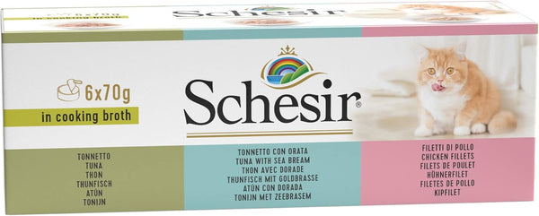 Cat in Broth - Hrană umedă pentru pisici cu ton, file de pui și doradă în propriul bulion de gătit, compatibilitate ridicată, Multipack în cutii (6 X 70 G)