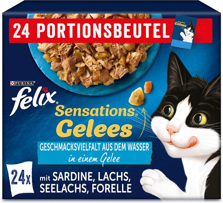 FELIX Sensations Jellies hrană pentru pisici umedă în jeleu, amestec variat, pachet de 6 (6 X 12 pungi a 85G)