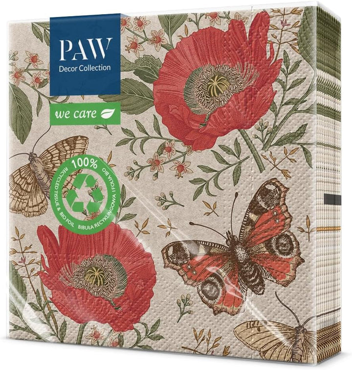 Paw Decor Collection X PAW Decor Collection CM Paper Wipes med 3 lag. 20 stykker. Trykt med vandbaserede farver. Borddekorationer. Nature, Hirsc, PAW_022022, hjorte, 33 x 33 cm (pakke med 3)