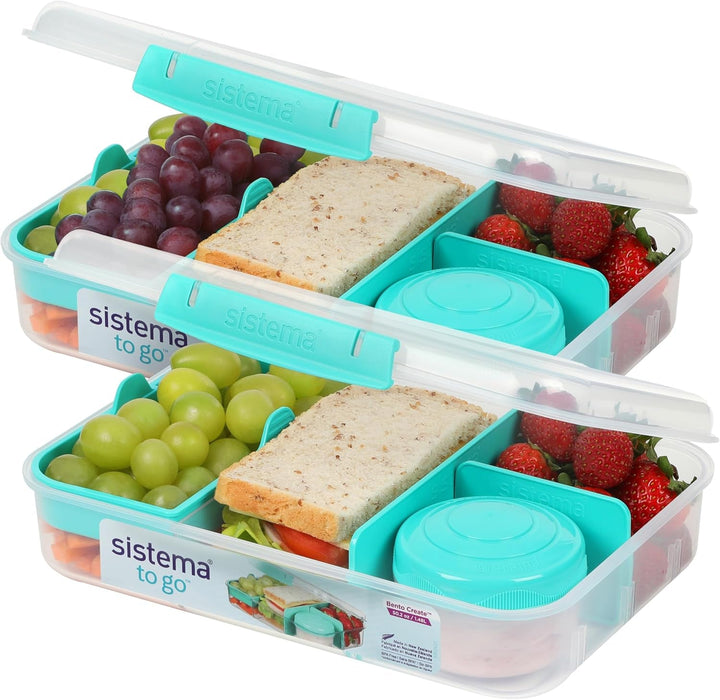 Sistema Bento Box TO GO lunch box cu compartimente | 1.25 L lunch box cu recipient pentru iaurt/fructe | pentru copii și adulți l | BPA-free | Minty Teal [21685-8T], verde mentă Cutii depozitare alimente Naty Shop Minty Teal 2 X 1,48 LITRI