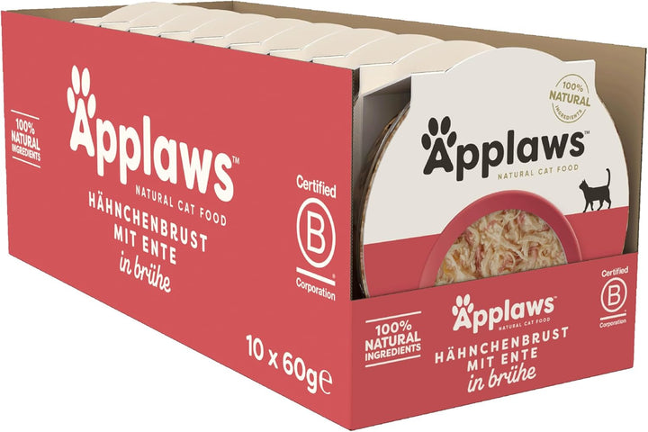 Applaws 100% hrană umedă naturală pentru pisici, file de ton cu creveți în oală cu bulion, 60G (10 X 60G)