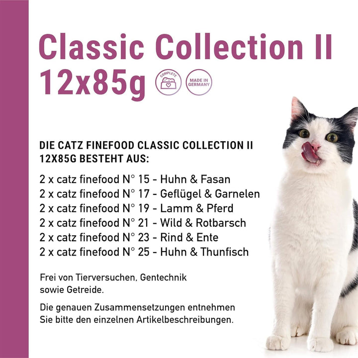 Catz Finefood Classic Collection Mix-Pack Hrană umedă pentru pisici - Delicatessen Hrană umedă pentru pisica dumneavoastră fără cereale și zahăr cu conținut ridicat de carne, 24 X 85G Bag