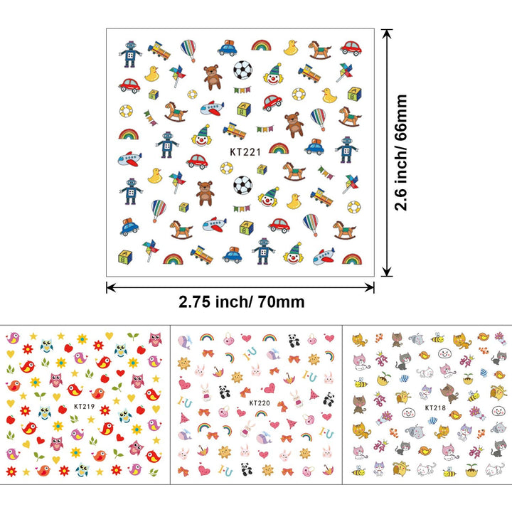 Autocolante de unghii pentru copii și fete, peste 600 de modele, animale, fructe, dinozauri, mașini, flori, autoadezive 3D, autocolante pentru unghii pentru copii, petrecere de ziua de naștere, cadou de salon de unghii cu ceai și spa