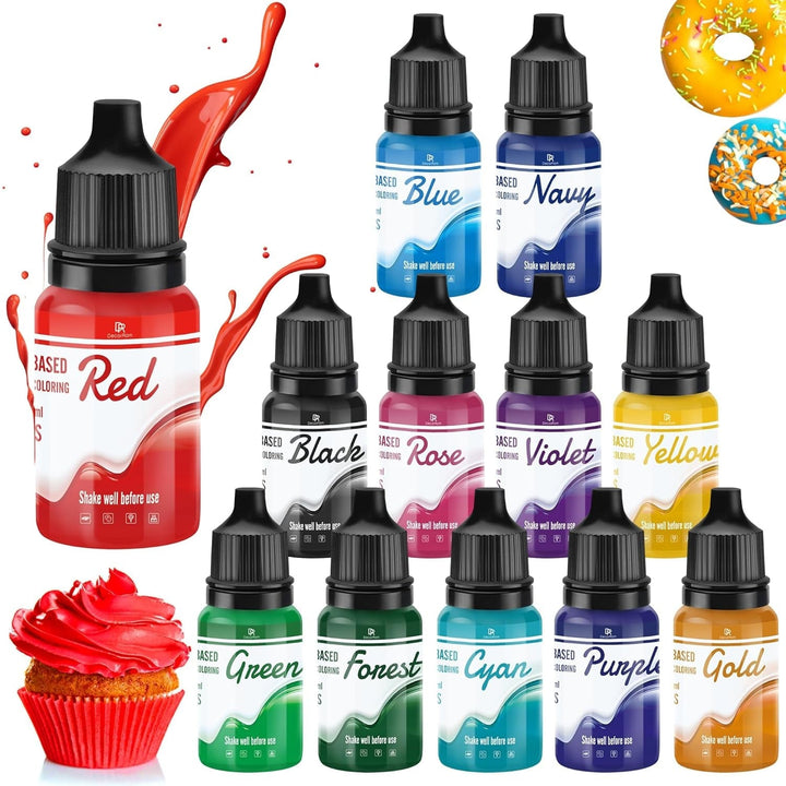 Fettlösliche Lebensmittelfarbe Für Schokolade - 26 Farben Ölbasis Lebensmittelfarben Für Fondant, Torten Dekoration, Backen - Flüssige Food Coloring Für Kakaobutter, Buttercream, Kuchen - 6Ml Je Naty Shop 10 Ml (12Er Pack)