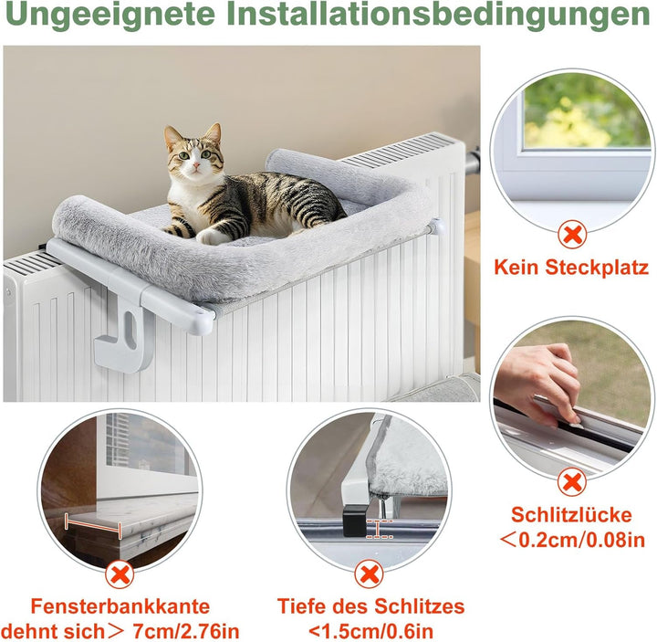 GUUSII HOME Șezlong încălzitor Pisici Șezlong pentru pisici Balcon Pat pentru pisici Pentru marginea patului Șezlong suspendat cu încălzire Pat suspendat Hamac Radiator Pisici Șezlong încălzitor Pisici 55 * 38cm Capacitate 18Kg (Gri, S)