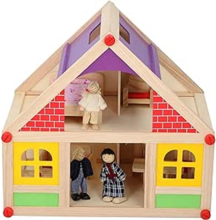 Marionette Wooden Toys - Casă de păpuși din lemn cu mobilier și păpuși - 11 bucăți Casute de papusi Naty Shop Titlu implicit
