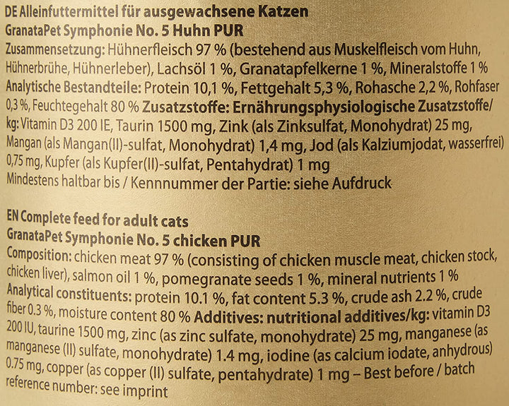Granatapet Symphonie No. 5 Pui PUR , Hrană pentru pisici fără cereale și zahăr adăugat, File în jeleu natural, Hrană umedă delicioasă pentru pisici, 6 X 200 G