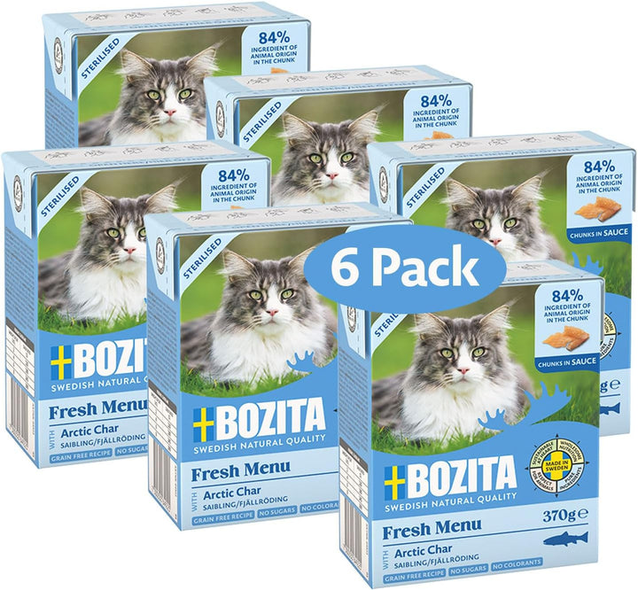 Bozita Tetra Morsels în sos cu carne de vită - 6X370G Hrană premium pentru pisici fără cereale și zahăr, fără OMG - 7,5% proteine și 5% grăsimi - extra nutritivă și gustoasă