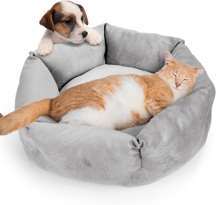 Pat pentru pisici Zvonema, pat pentru câini mici, coș lavabil și calmant pentru pisici, pat moale antiderapant pentru animale de companie, pernă rotundă pentru pisici, pat cald și pufos pentru pisici, loc de dormit pentru pisici, gri