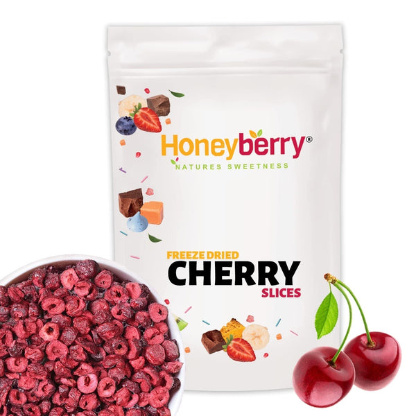 Cireșe liofilizate 100g - Cireșe amare liofilizate - Fructe uscate liofilizate - Cireșe amare uscate în felii - Perfect pentru coacere, decorare, muesli și deserturi Produse deshidratate Naty Shop 100G