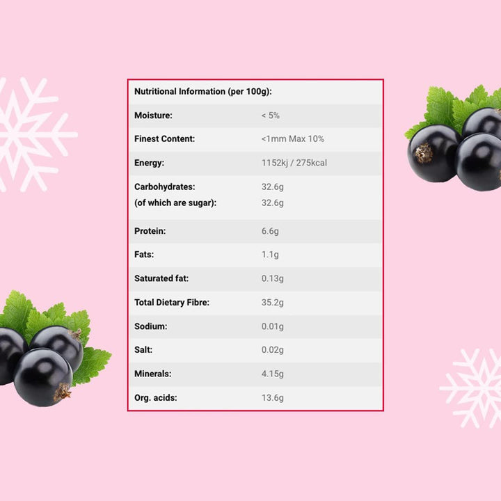 Coacăze negre liofilizate 250g - Fructe liofilizate - Fructe uscate liofilizate - Coacăze negre uscate pentru coacere, muesli, decorarea prăjiturilor, deserturi Produse deshidratate Naty Shop