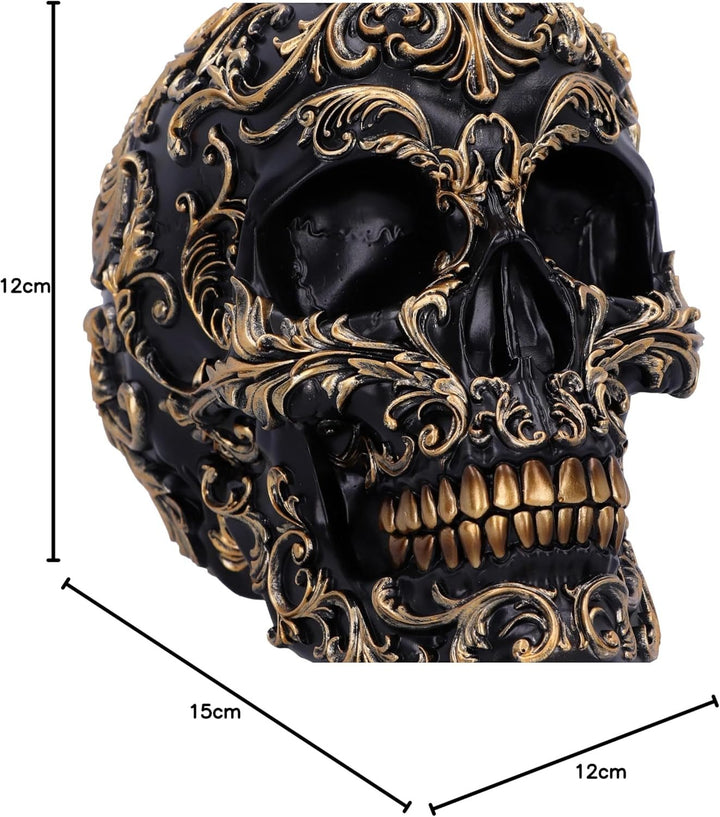 Craniu renascentist, 19 cm, rășină, negru și auriu, model baroc auriu, ornament craniu negru, decor gotic, turnat din cea mai fină rășină sintetică, pictat manual de experți Statuete si sculpturi Naty Shop