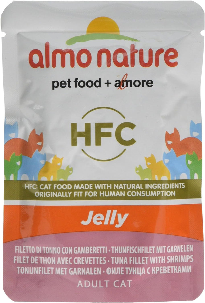 Almo Nature Hrană pentru pisici - 100% naturală, de calitate alimentară - pungi Jelly clasice cu ton și creveți (24 X 55 G)