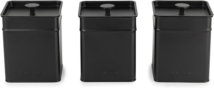 Salter BW12614EU7 Set de cutii de depozitare Kuro - 4 recipiente de bucătărie, pâine/ceai/cafea/zahăr, cutii pătrate de organizare, ușor de curățat, păstrează alimentele proaspete, negru Cutii depozitare alimente Naty Shop Set de 3 piese