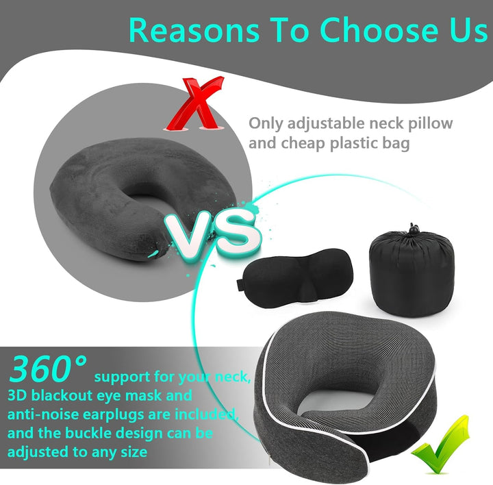 KILDOWS Pernă de gât pentru avion, pernă de călătorie din spumă cu memorie, pernă de călătorie pentru avion cu mască pentru ochi și dopuri pentru urechi, pernă ortopedică pentru gât, ideală pentru călătorii cu avionul, mașina, trenul Perne ortopedice cervicale Naty Shop
