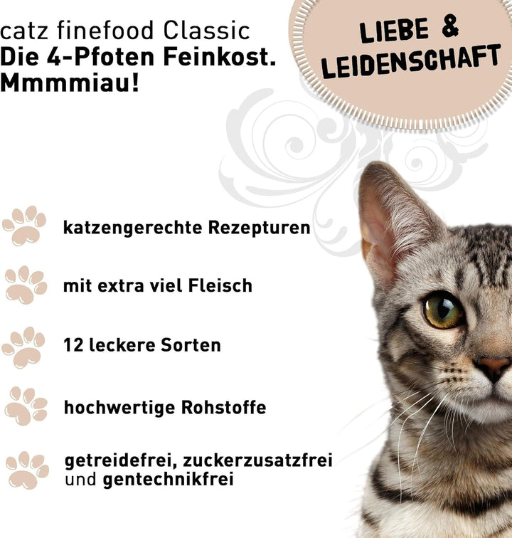 Catz Finefood N° 19 Lamb & Horse Delicatessen Hrană umedă pentru pisici, rafinată cu dovlecel și roșii, 16 X 85G pungă