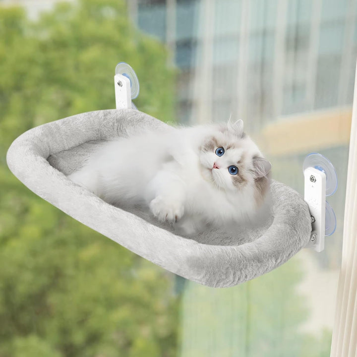 Șezlong pliabil pentru pisici, cu ventuze puternice, 60 x 30 cm, hamac detașabil pentru pisici, capacitate de încărcare de până la 18 kg, pentru ferestre și pervazuri din sticlă, gri
