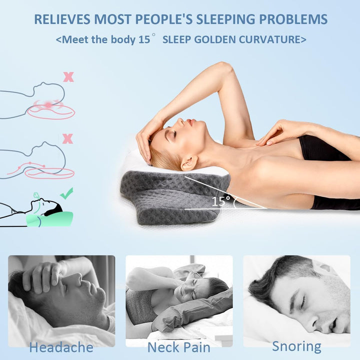 Topmener Pernă ortopedică din spumă de memorie, pernă pentru gât reglabilă, pernă ortopedică ergonomică în formă de fluture pentru susținerea gâtului în timpul somnului, pernă de dormit pentru cei care dorm pe partea dorsală și abdominală Perne ortopedice cervicale Naty Shop