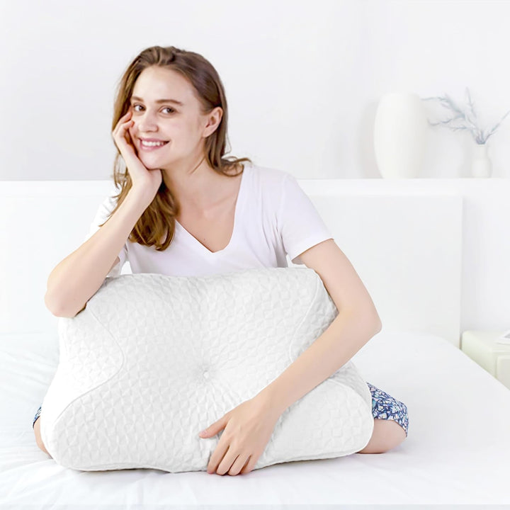 Zibroges pernă pentru gât Pernă din spumă de memorie, Pernă de dormit confortabilă pentru gât, ideală pentru cei care dorm lateral, cei care dorm pe spate și cei care dorm pe stomac, față de pernă lavabilă, 61X41X11.5Cm Perne ortopedice cervicale Naty Shop