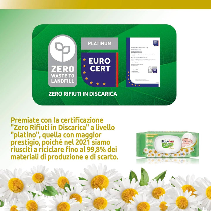 Șervețele pentru copii sensibili Babylino Sensitive, 0% parfum, 98% formulă naturală care restabilește valoarea pH-ului pielii Servetele Umede Bebelusi Naty Shop