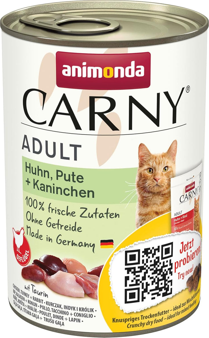 Animonda Carny Adult Hearty Variation (12 X 400 G), hrană umedă pentru pisici adulte, hrană umedă cu 100% ingrediente din carne proaspătă, hrană pentru pisici fără cereale și zahăr