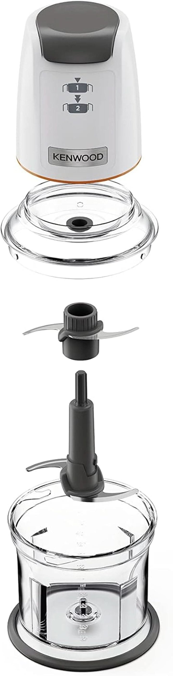 Kenwood Easychop CHP61.000WH, Zerkleinerer Mit Vier Klingen, Schüssel 0,5 L, Druckantrieb, 2 Geschwindigkeiten, Rutschfester Ring, Spülmaschinenfest, Eisbrecher, 500 W, Weiß Bucatarie Naty Shop