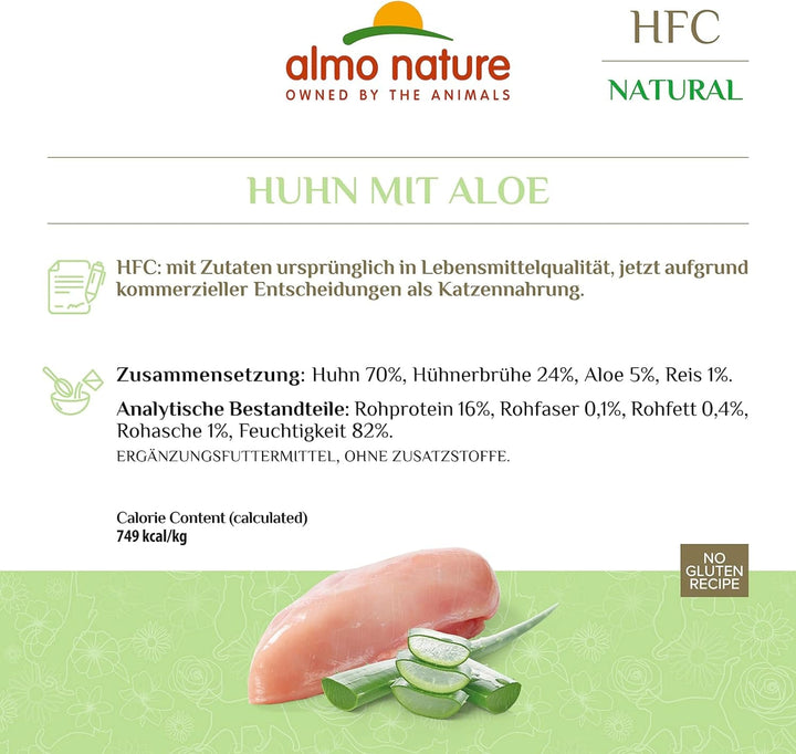 Almo Nature - HFC Natural - Pui cu aloe - hrană umedă pentru pisici adulte, 24 pachete a 70 g