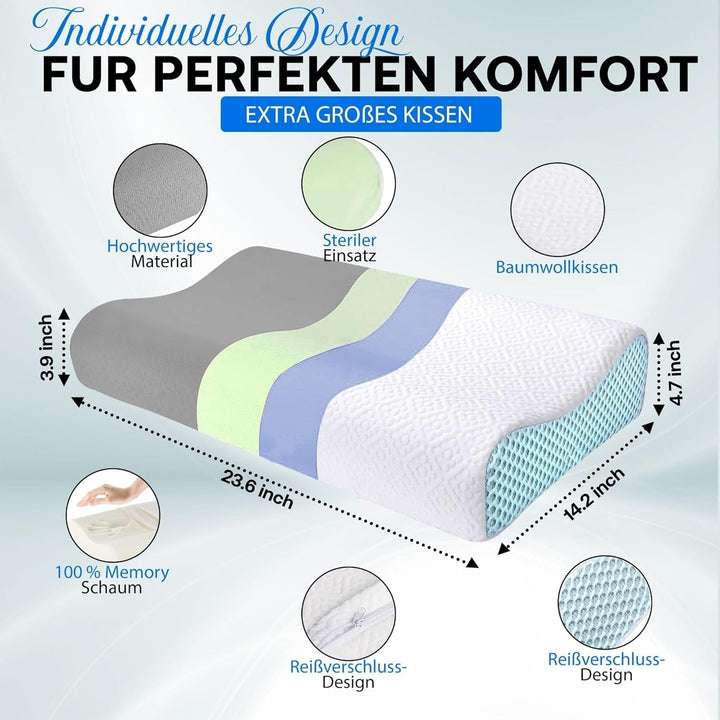 Pernă ortopedică de susținere a gâtului din spumă cu memorie - Pernă ergonomică, pernă anti sforăit pentru cei care dorm lateral, pe stomac și pe spate, Pilow, 60Cm X 40Cm X 12Cm Perne ortopedice cervicale Naty Shop