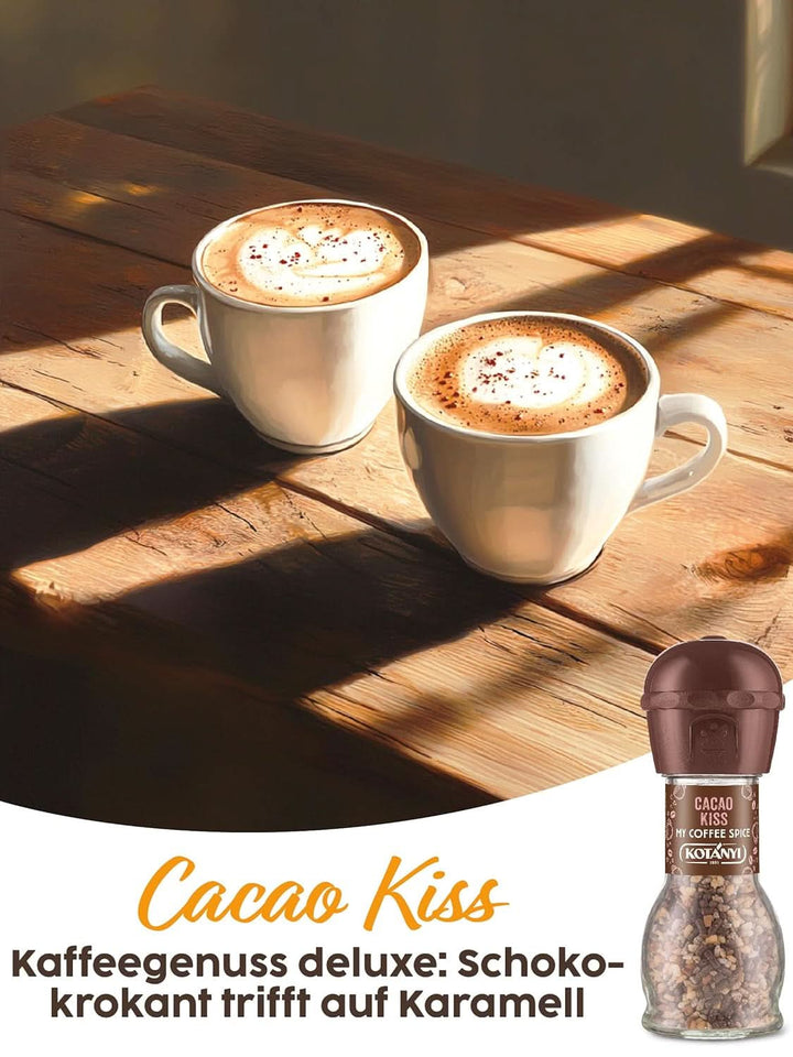 Topping pentru cafea Kotanyi Cacao Kiss | Ciocolată minunată cu bucăți fine de ciocolată, pachet de 4 (4 X 63 grame) Naty Shop