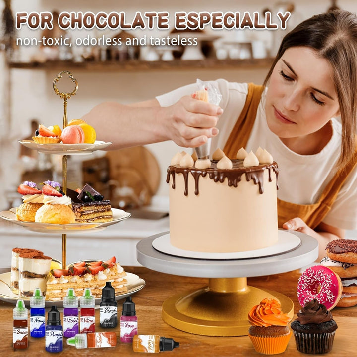 Fettlösliche Lebensmittelfarbe Für Schokolade - 26 Farben Ölbasis Lebensmittelfarben Für Fondant, Torten Dekoration, Backen - Flüssige Food Coloring Für Kakaobutter, Buttercream, Kuchen - 6Ml Je Naty Shop