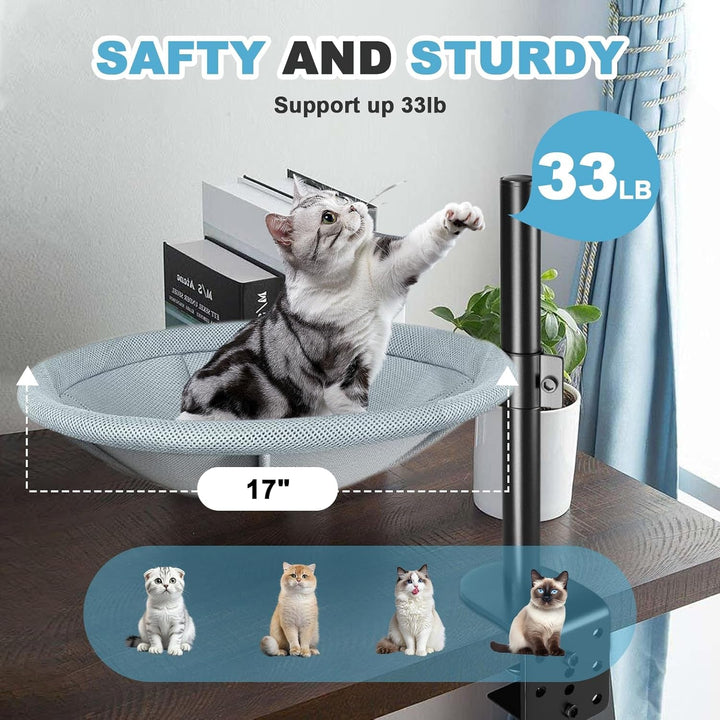 Pat pentru pisici pentru birou, pat pentru pisici rotativ la 360°, înălțime reglabilă, fără găurire, pat pentru pisici cu două perne pentru animale de companie, pentru pisici/câini mici, până la 60 lb