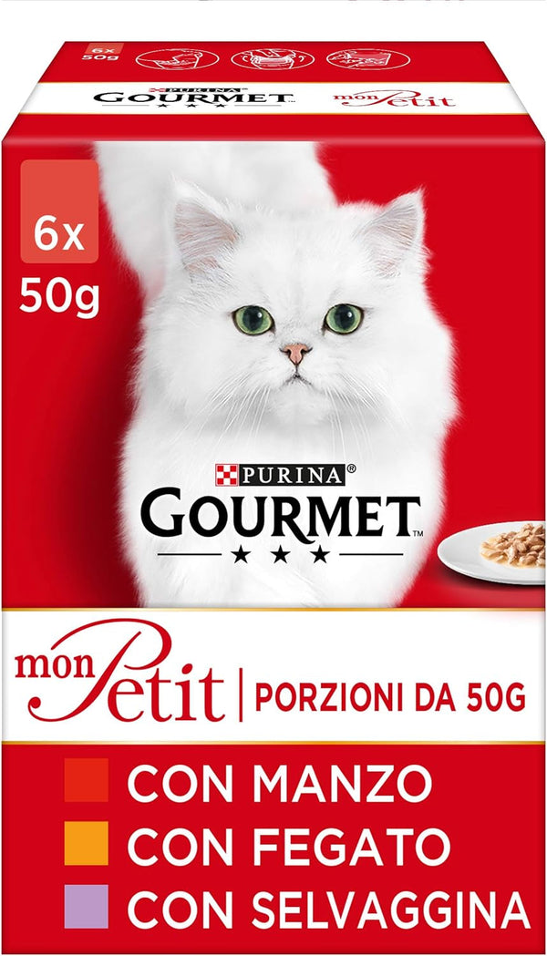 Purina Mon Petit Moisture Cat cu carne de vită, ficat, vânat, 48 pungi la 50 G