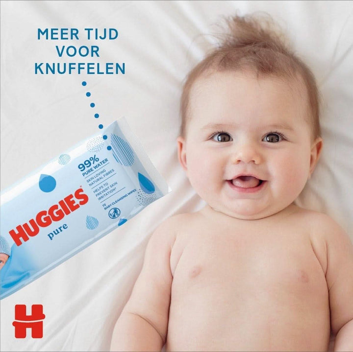 Huggies Pure, șervețele pentru bebeluși, 18 pachete (1008 șervețele în total) — 99% apă pură — fără parfum pentru curățare și protecție blândă Servetele Umede Bebelusi Naty Shop