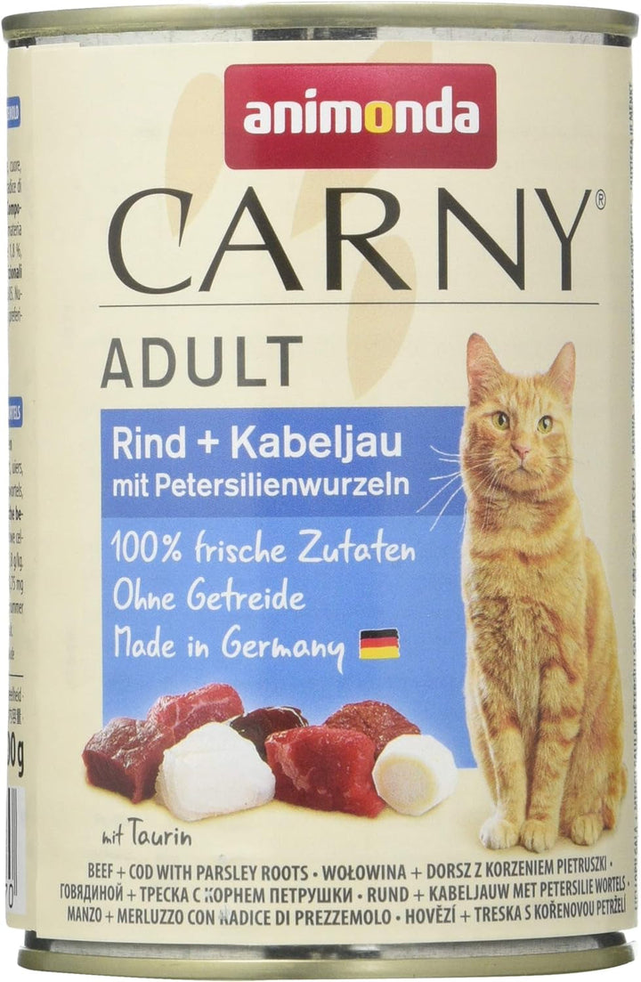Animonda Carny Adult Hearty Variation (12 X 400 G), hrană umedă pentru pisici adulte, hrană umedă cu 100% ingrediente din carne proaspătă, hrană pentru pisici fără cereale și zahăr