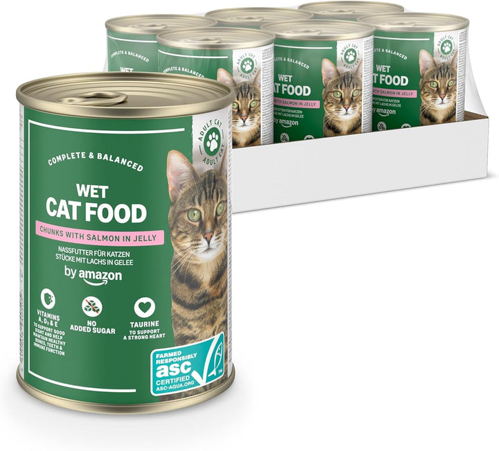 By Amazon hrană pentru pisici, umedă, fără cereale, conservă, bucăți de pui în jeleu, 12 X 405 G