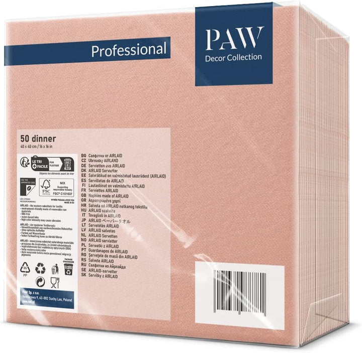 PAW - Șervețele Airlaid (40 X 40 Cm) I 50 bucăți I Unicolor I Asemănătoare țesăturii I Decor de masă elegant I Horeca I Pentru ocazii importante precum nunți, petreceri, Crăciun I Unicolor: Roz