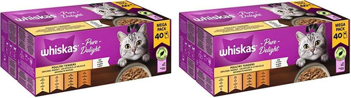 Whiskas 1+ hrană umedă pentru pisici Ragout Poultry Selection in Jelly, 40X85G (1 pachet) - Hrană umedă de înaltă calitate pentru pisici adulte în pungi de 40 de porții